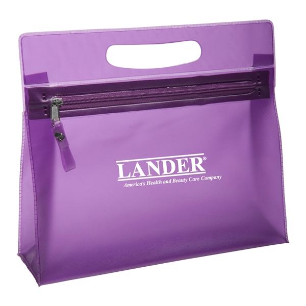 Vanity makeup cosmetic bag made from colorful transparent PVC material.... from ASI 52840 Evans Manufacturing