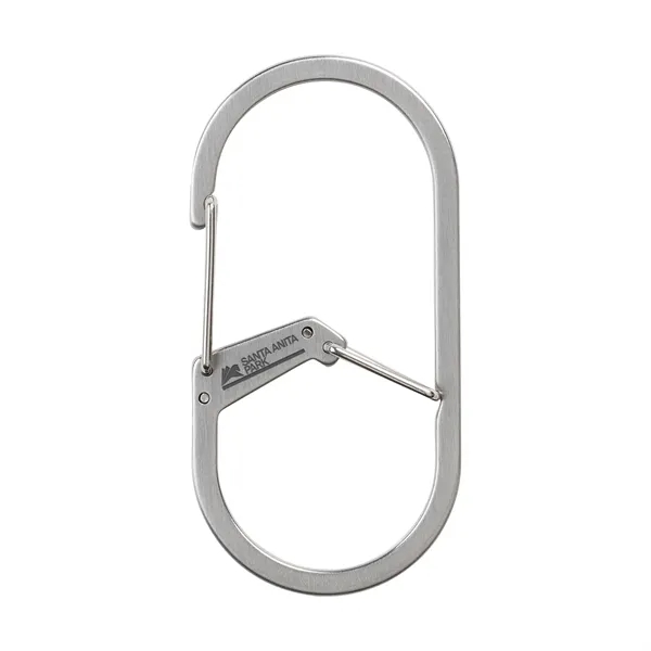 Stainless steel carabiner with gates on both sides and bottle openers... from ASI 46170 Compass Industries Inc