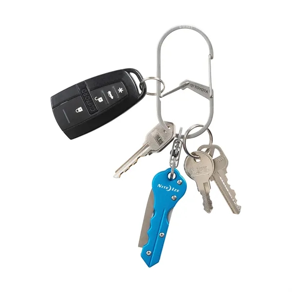 Stainless steel carabiner with gates on both sides and bottle openers... from ASI 46170 Compass Industries Inc