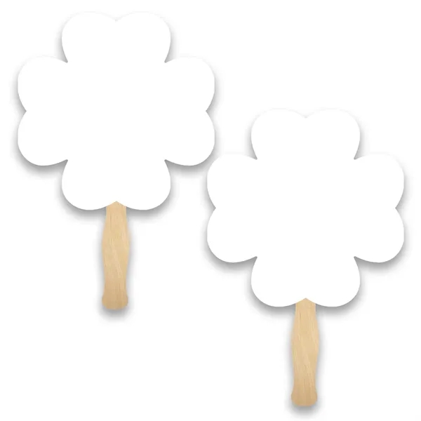 Sandwich style stock shape Clover hand fan with wood handle attached... from ASI 93520 Ventura Inc