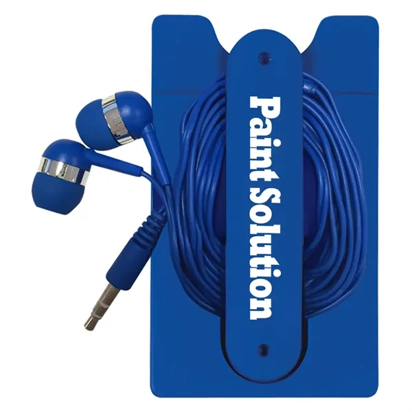 Ear buds with a phone wallet that doubles as a vertical... from ASI 61125 Hit Promotional Products / Hit®
