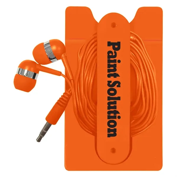 Ear buds with a phone wallet that doubles as a vertical... from ASI 61125 Hit Promotional Products / Hit®