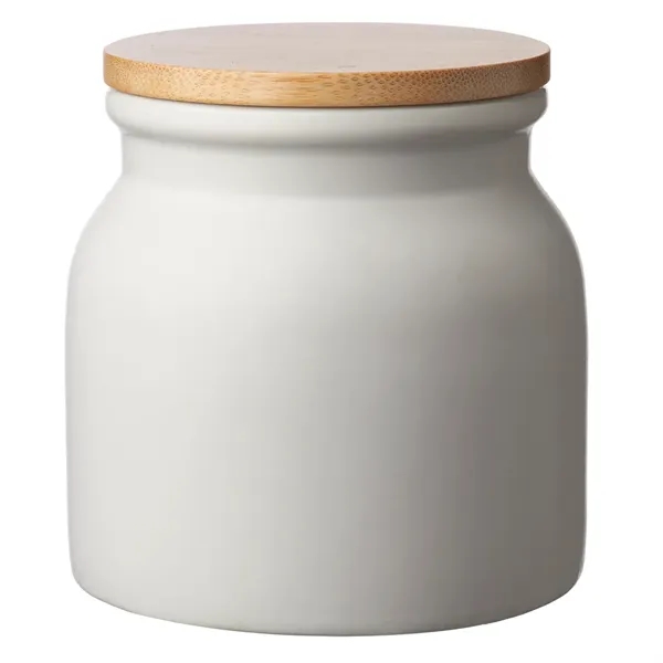 17 oz. ceramic container with matte white finish and bamboo lid.... from ASI 39552 BEL Promo
