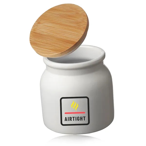 17 oz. ceramic container with matte white finish and bamboo lid.... from ASI 39552 BEL Promo
