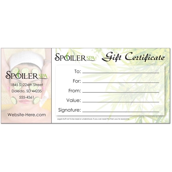 Gift Certificate - 4x9 - 80 lb. Matte Coated Paper... from ASI 91760 Tradenet Publishing / TradeNet Line