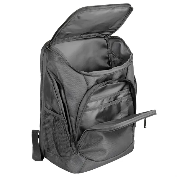 Peregrine Travel Backpack. Heavy duty 1680D Polyester w/ fabric lining. Fits... from ASI 46755 Cosmo Promos