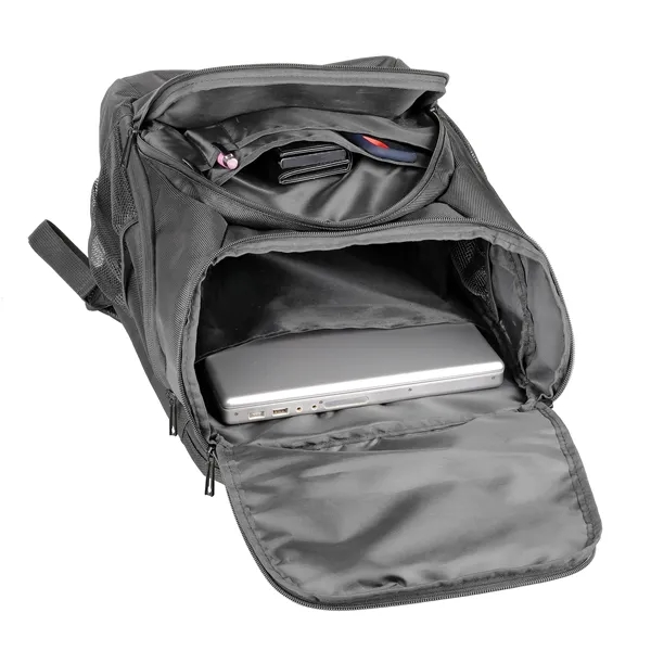 Peregrine Travel Backpack. Heavy duty 1680D Polyester w/ fabric lining. Fits... from ASI 46755 Cosmo Promos