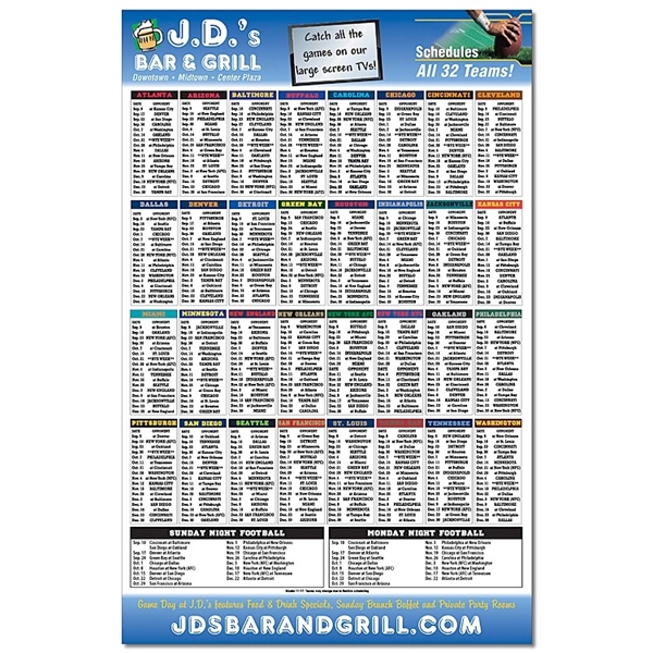 Laminated Card Football Schedule - 11x17 - 14 pt.... from ASI 91760 Tradenet Publishing / TradeNet Line