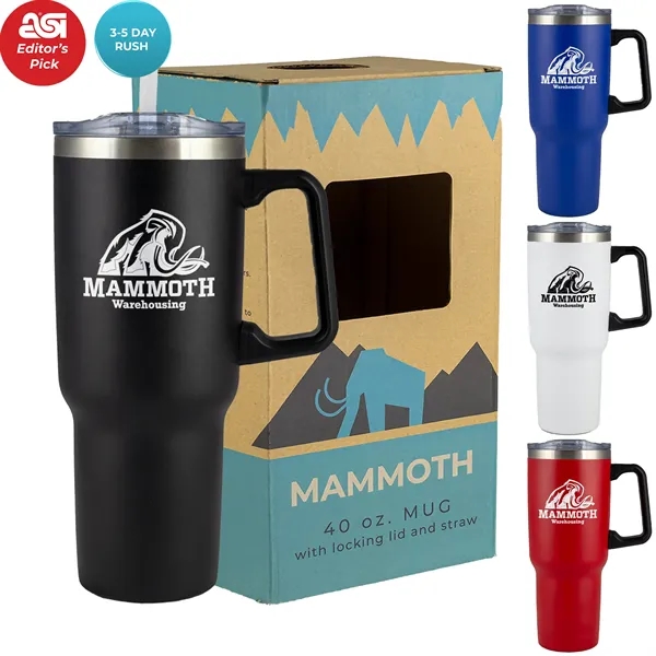 40-ounce mug with double-wall insulation, handle, leak-resistant lid, and straw.... from ASI 57653 Gold Bond