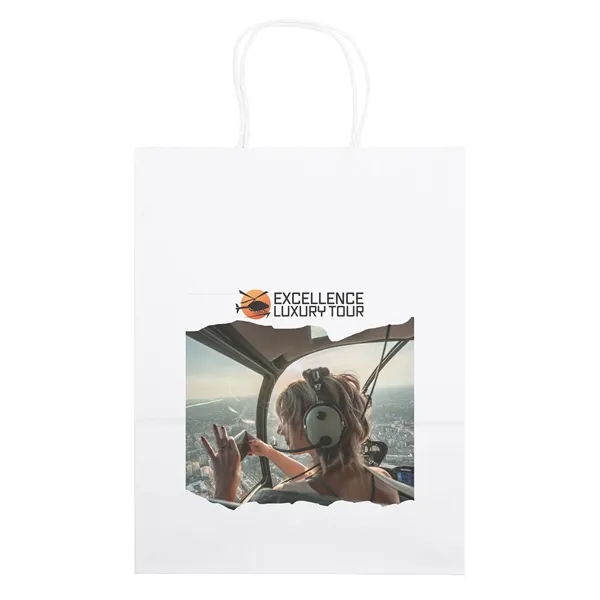 White kraft paper shopper with twisted paper handles and serrated cut... from ASI 37940 Bag Makers Inc