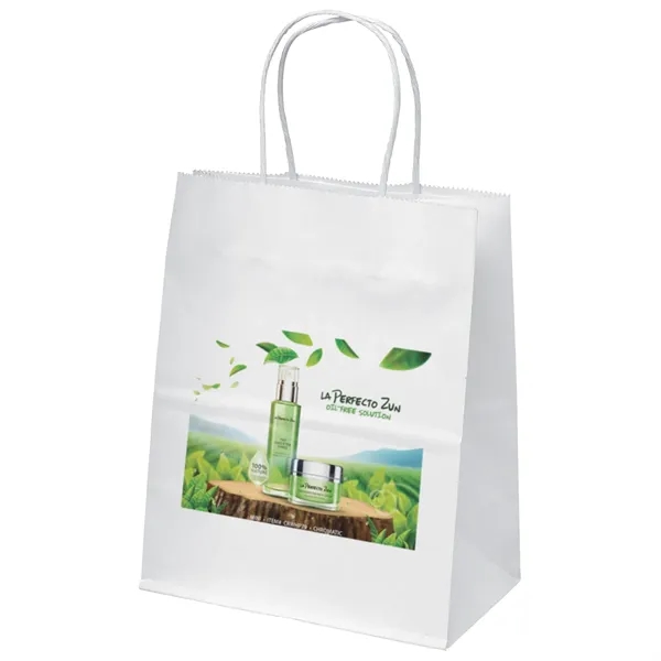 White kraft paper shopper with twisted paper handles and serrated cut... from ASI 37940 Bag Makers Inc