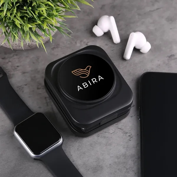 Three-in-one folding charging station powers phone, watch, and earbuds simultaneously with... from ASI 61966 HPG / HandStands HPG Gold