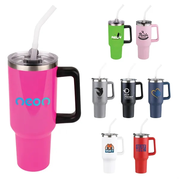 40 oz Double-Wall Stainless Travel Mug with Straw.... from ASI 46755 Cosmo Promos
