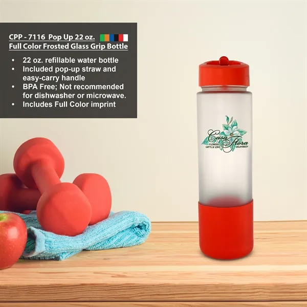 Pop Up 22 oz. Full Color Frosted Glass Grip Bottle... from ASI 30208 A P Specialties / AP Specialties
