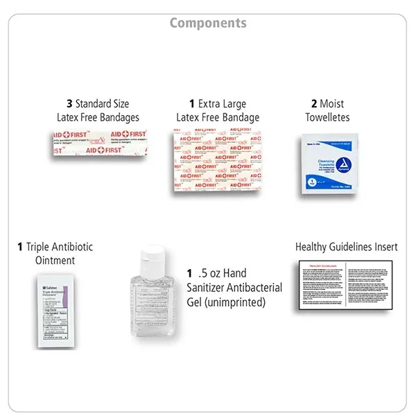 9 piece first aid kit with bandages, citrus-scented hand sanitizer gel,... from ASI 62660 Innovation Line