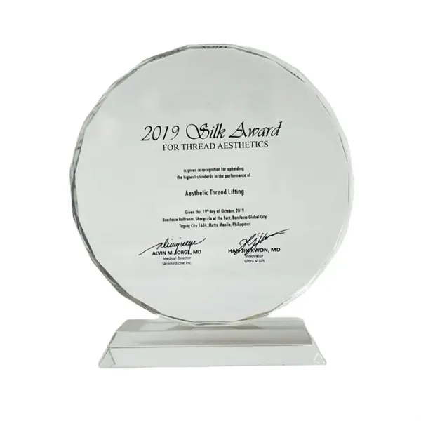 Crystal clear award trophy plus laser engraving on 1 location plus... from ASI 37218 Athena Promo (tm)