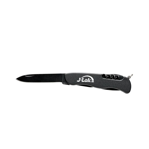 Sleek all black aluminum handle, steel blade 5 tools: Knife, Can... from ASI 46170 Compass Industries Inc