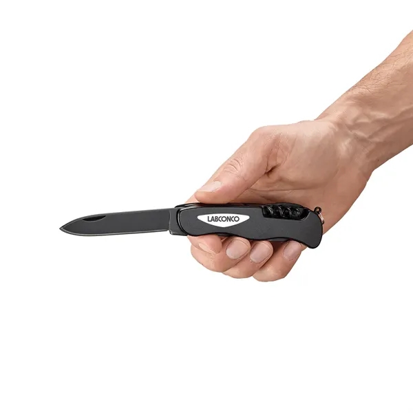 Sleek all black aluminum handle, steel blade 5 tools: Knife, Can... from ASI 46170 Compass Industries Inc