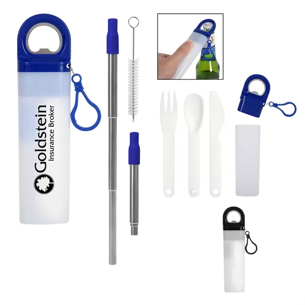 Sip and Snack reusable kit with straw, wire cleaning brush, utensils,... from ASI 61125 Hit Promotional Products / Hit®