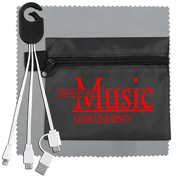 Tech kit with zippered pouch, microfiber cleaning cloth and charging cables... from ASI 62660 Innovation Line