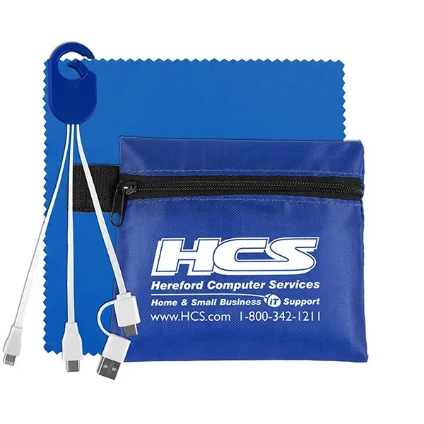 Tech kit with zippered pouch, microfiber cleaning cloth and charging cables... from ASI 62660 Innovation Line