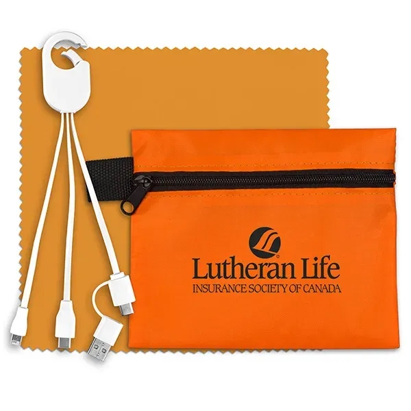 Tech kit with zippered pouch, microfiber cleaning cloth and charging cables... from ASI 62660 Innovation Line