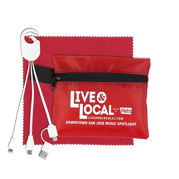 Tech kit with zippered pouch, microfiber cleaning cloth and charging cables... from ASI 62660 Innovation Line