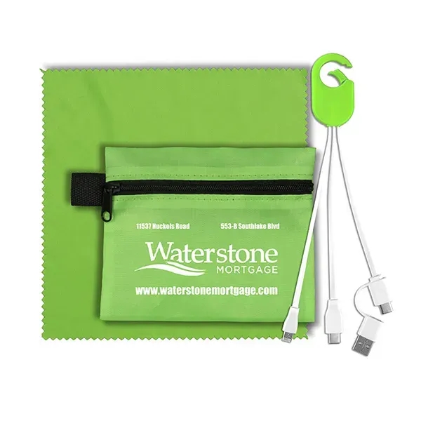Tech kit with zippered pouch, microfiber cleaning cloth and charging cables... from ASI 62660 Innovation Line
