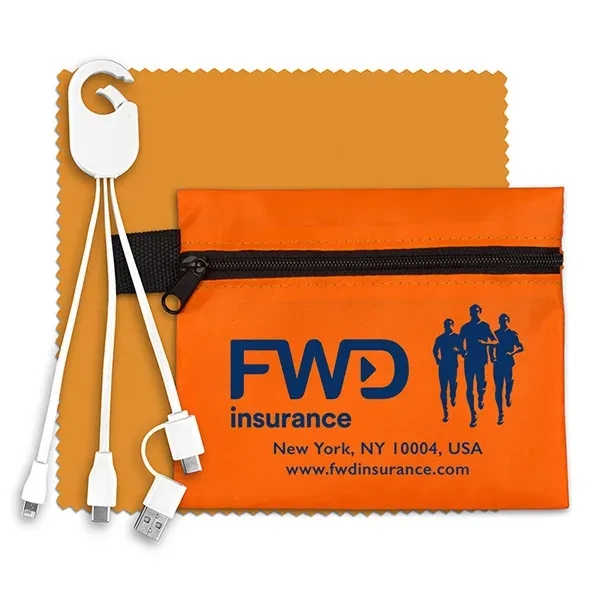 Tech kit with zippered pouch, microfiber cleaning cloth and charging cables... from ASI 62660 Innovation Line