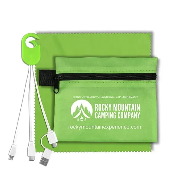Tech kit with zippered pouch, microfiber cleaning cloth and charging cables... from ASI 62660 Innovation Line