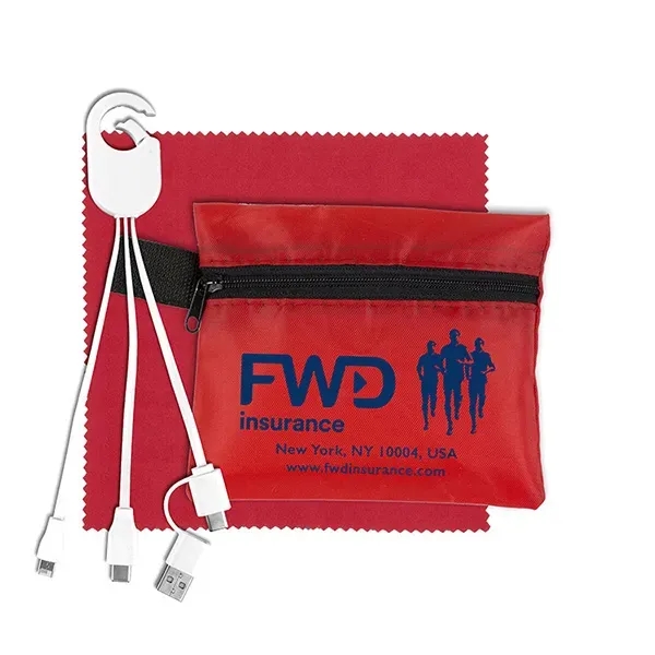 Tech kit with zippered pouch, microfiber cleaning cloth and charging cables... from ASI 62660 Innovation Line