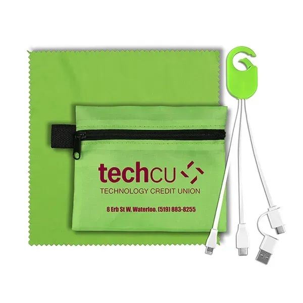 Tech kit with zippered pouch, microfiber cleaning cloth and charging cables... from ASI 62660 Innovation Line