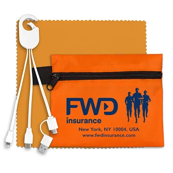 Tech kit with zippered pouch, microfiber cleaning cloth and charging cables... from ASI 62660 Innovation Line