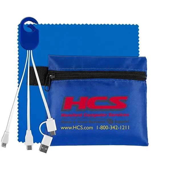 Tech kit with zippered pouch, microfiber cleaning cloth and charging cables... from ASI 62660 Innovation Line