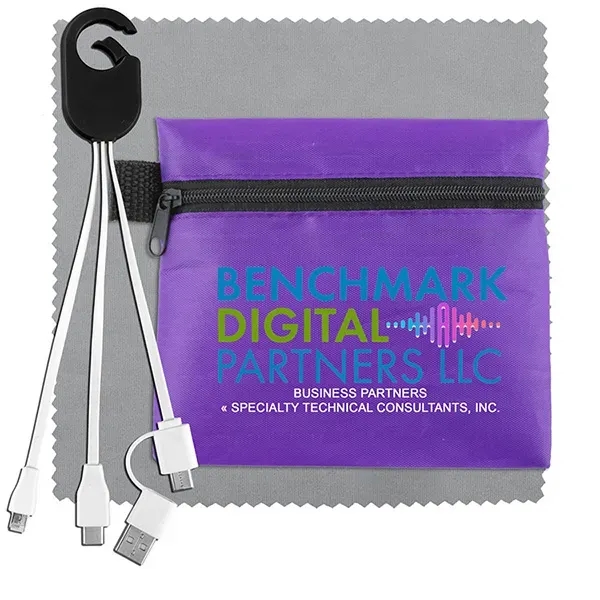 Tech kit with zippered pouch, microfiber cleaning cloth and charging cables... from ASI 62660 Innovation Line