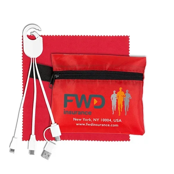 Tech kit with zippered pouch, microfiber cleaning cloth and charging cables... from ASI 62660 Innovation Line
