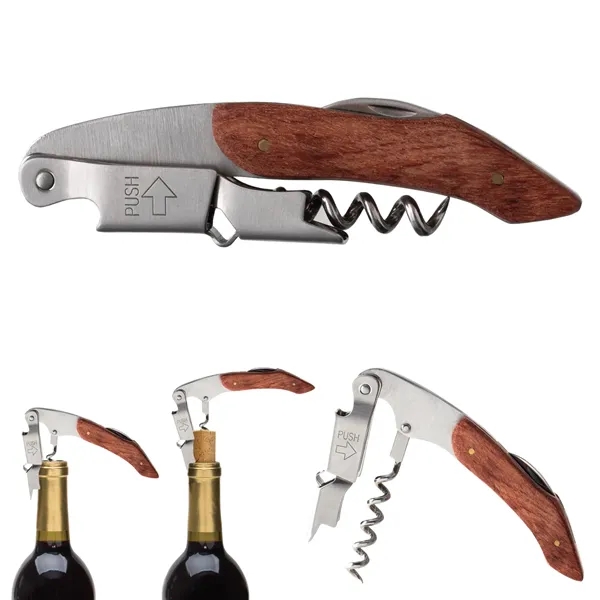 4 15/16" double-hinged wood waiters corkscrew with multiple functions.... from ASI 62190 Illini