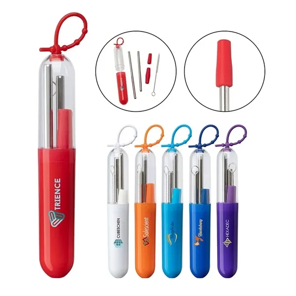 Five-piece stainless steel straw set with cleaning brush in silicone carrying... from ASI 67866 Logomark/Valumark