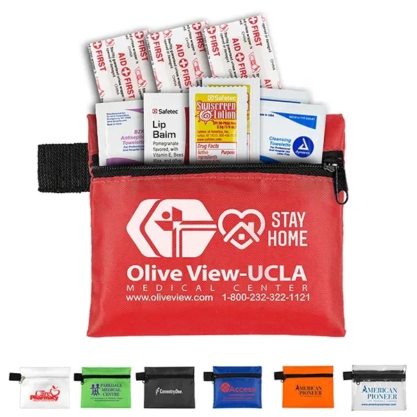 First aid kit with zipper pouch, sunscreen packets, lip balm, bandages,... from ASI 62660 Innovation Line