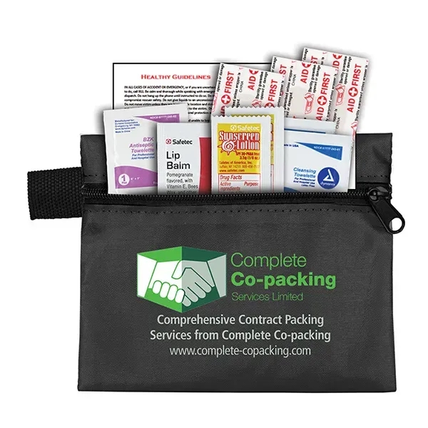 First aid kit with zipper pouch, sunscreen packets, lip balm, bandages,... from ASI 62660 Innovation Line