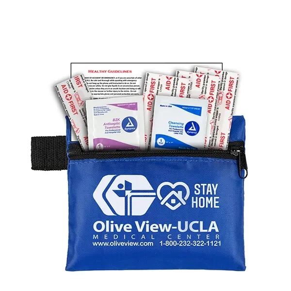 7 piece first aid kit with zippered pouch, carabiner, bandages, towelettes... from ASI 62660 Innovation Line