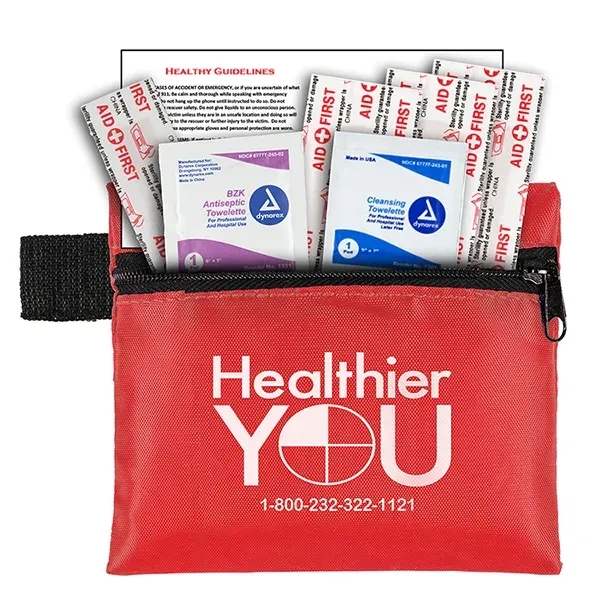 7 piece first aid kit with zippered pouch, carabiner, bandages, towelettes... from ASI 62660 Innovation Line