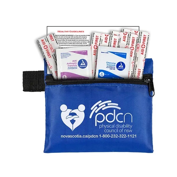 7 piece first aid kit with zippered pouch, carabiner, bandages, towelettes... from ASI 62660 Innovation Line