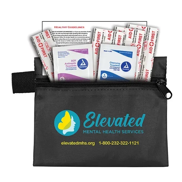 7 piece first aid kit with zippered pouch, carabiner, bandages, towelettes... from ASI 62660 Innovation Line