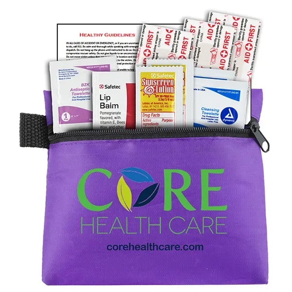 First aid kit with zipper pouch, sunscreen packets, lip balm, bandages,... from ASI 62660 Innovation Line