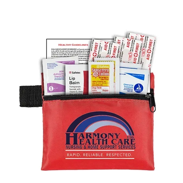 First aid kit with zipper pouch, sunscreen packets, lip balm, bandages,... from ASI 62660 Innovation Line