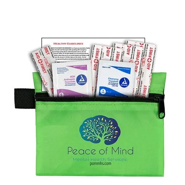 7 piece first aid kit with zippered pouch, carabiner, bandages, towelettes... from ASI 62660 Innovation Line