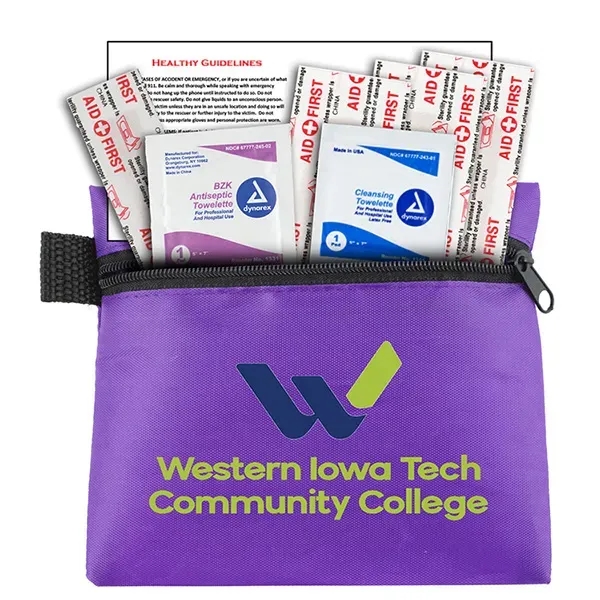 7 piece first aid kit with zippered pouch, carabiner, bandages, towelettes... from ASI 62660 Innovation Line