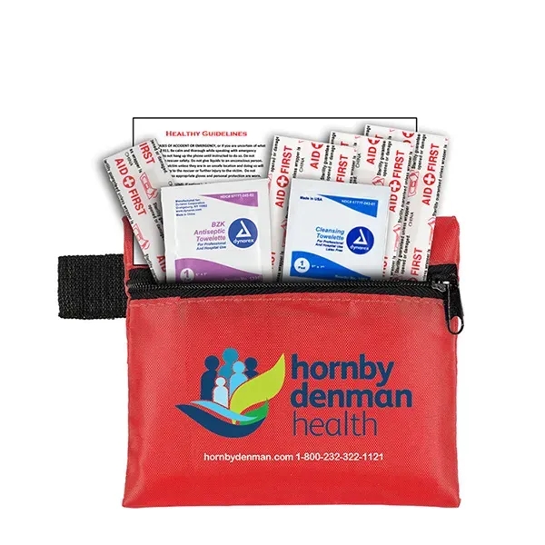7 piece first aid kit with zippered pouch, carabiner, bandages, towelettes... from ASI 62660 Innovation Line