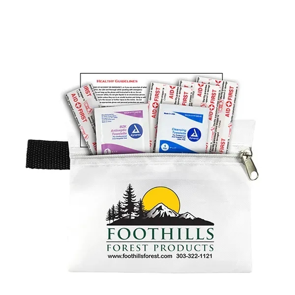 7 piece first aid kit with zippered pouch, carabiner, bandages, towelettes... from ASI 62660 Innovation Line